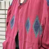 Argyle switching designsilk blouson