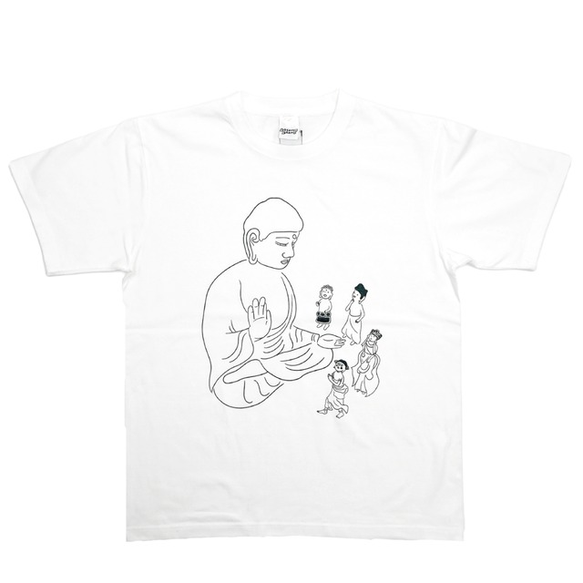 空即ジェネレーション Tシャツ (プリント /背面 刺繍) ホワイト/線ブラック 6.2oz