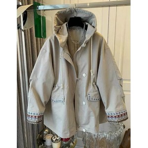 EMBROIDERED HOODED LONG COAT WITH CASUAL RELAXED LOOK M-14457