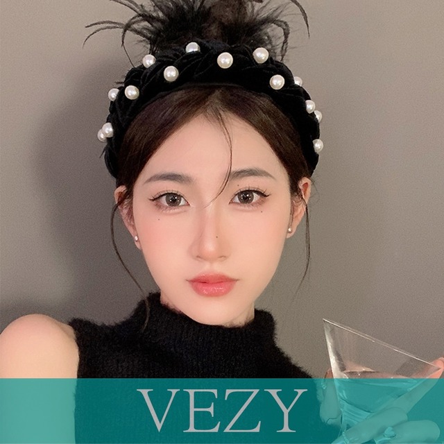 編みボリューム パールベロアカチューシャ 幅広 ヘアアクセサリー 髪飾り おしゃれ ヘッドアクセサリー 上品 フェミニン キュート アクセ ぷっくりカチューシャ 髪留め クリップ ヘアアクセ ベジー VEZY ItemNo.【19827351 】
