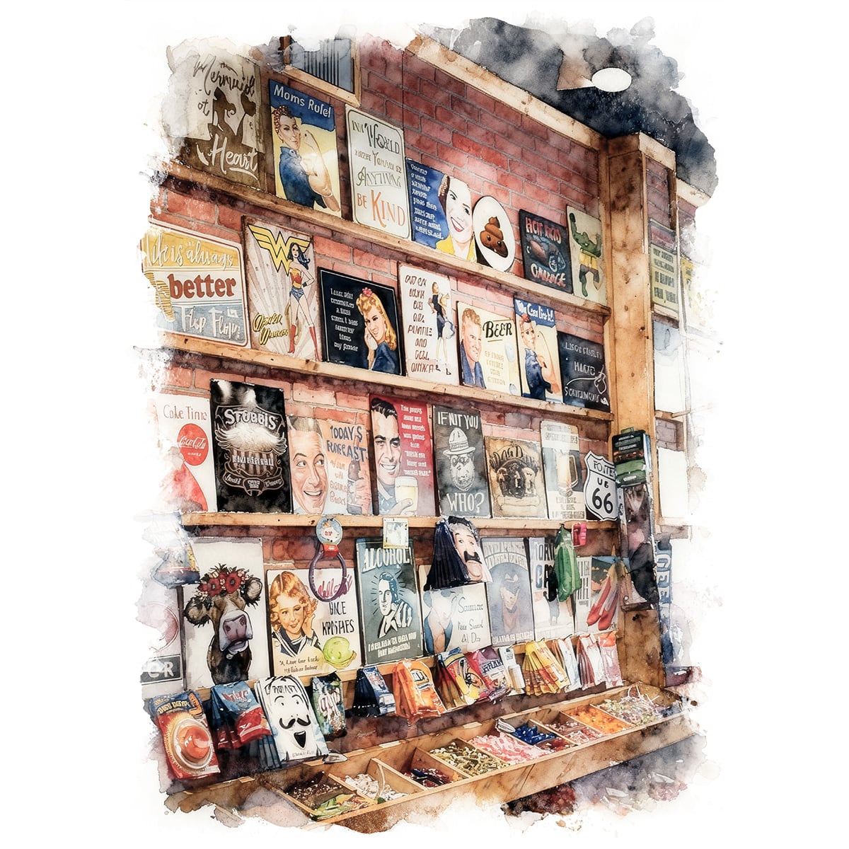 絵画 アメリカ ミシガン州カラマズーの雑貨店 インテリアアート額付き 水彩画・油絵調 WAT0262