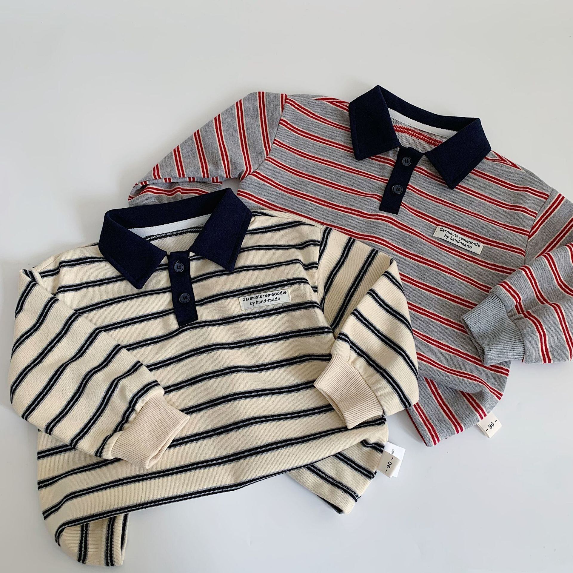 タグ付きボーダーポロシャツ