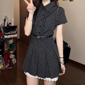 レースヘムドットフリルプリーツワンピ ・78647