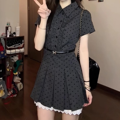 レースヘムドットフリルプリーツワンピ ・78647