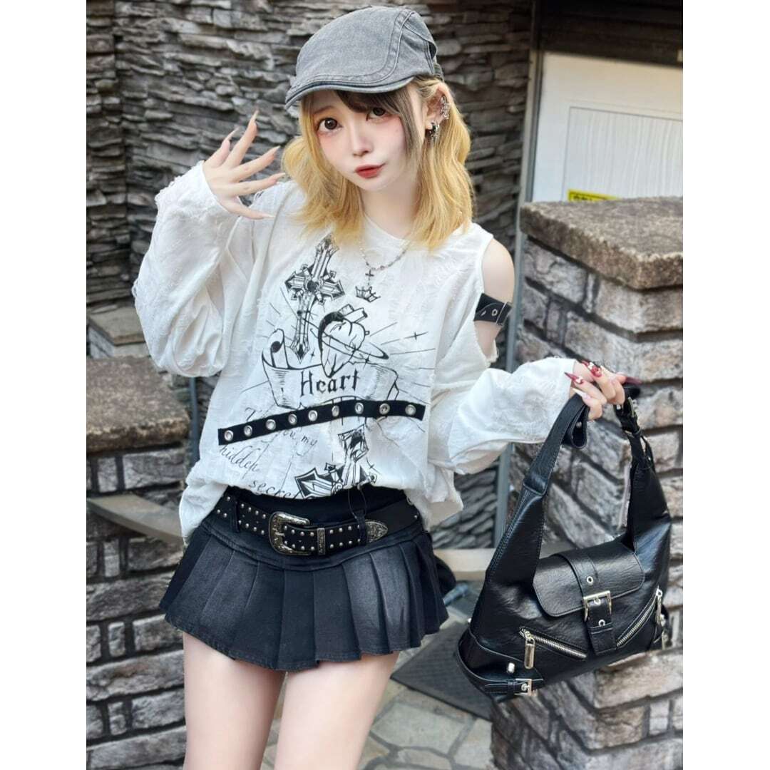 6/19 再入荷！】2点セット☆ベルト付き プリーツデニムスカート
