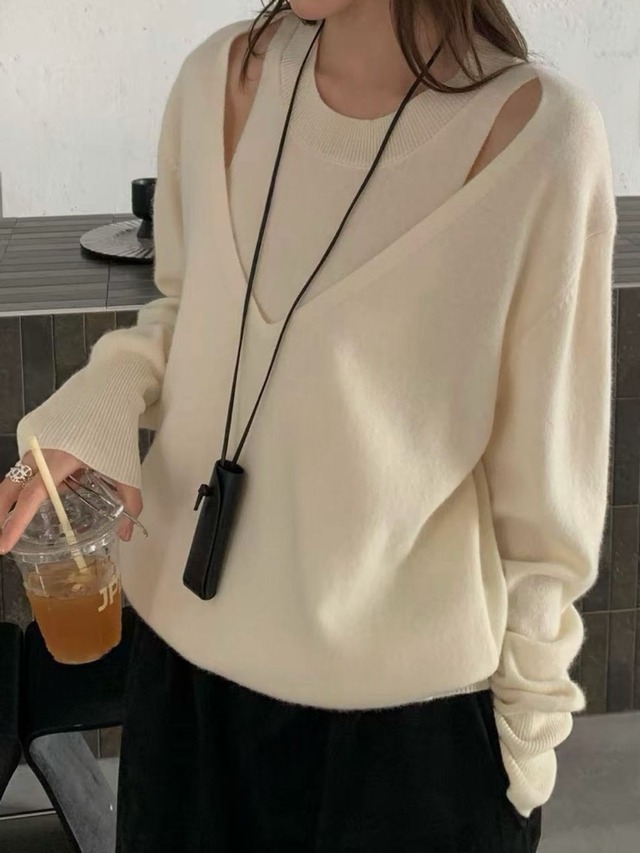 Cutout V-Neck Knit Set