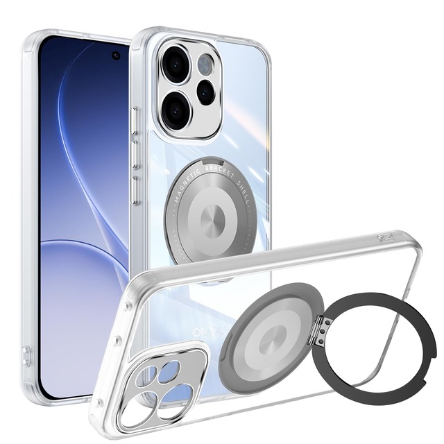 MiRowy Oppo Reno15 F/Oppo Reno15 A 用 ケース スマホ カバー Magsafe対応 ワイヤレス充電 リング付き 360°回転スタンド 縦横両対応 オッポ リノ15 A/オッポ リノ15 F 用 米軍MIL規格 携帯カバー 滑り止め 薄型 軽量 耐衝撃 指紋防止 レンズ保護 ストラップ穴付き 半透明 黄变防止 (reno 15a/15f ケース | クリア)