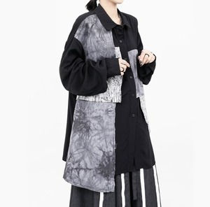 Chic Patchwork Long Shirt / シック パッチワーク ロング シャツ