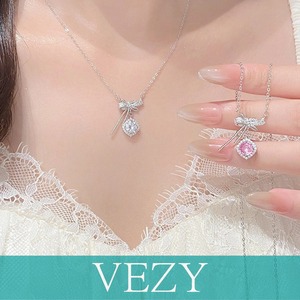 リボンネックレス レディース結婚式韓国風 プチプラアクセサリー ジュエリー 大人可愛い首飾り 細チェーンネックレス きらきら輝くラインストーン パーティー ギフト アクセサリー アクセ VEZY ベジー ItemNo.【23802674】