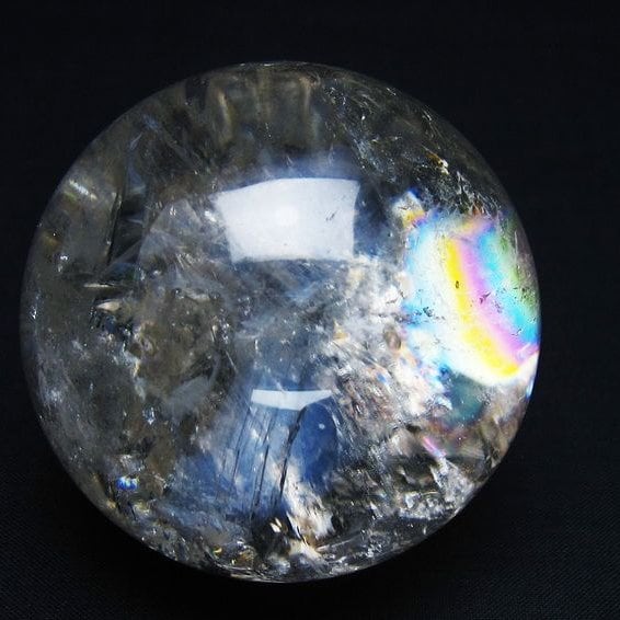 水晶 丸玉 虹入り 64mm スフィア 置物 水晶玉 一点物 151-8806