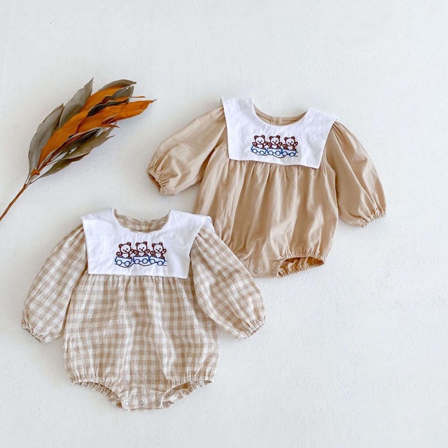 【秋作】熊柄ロンパース　全2種類