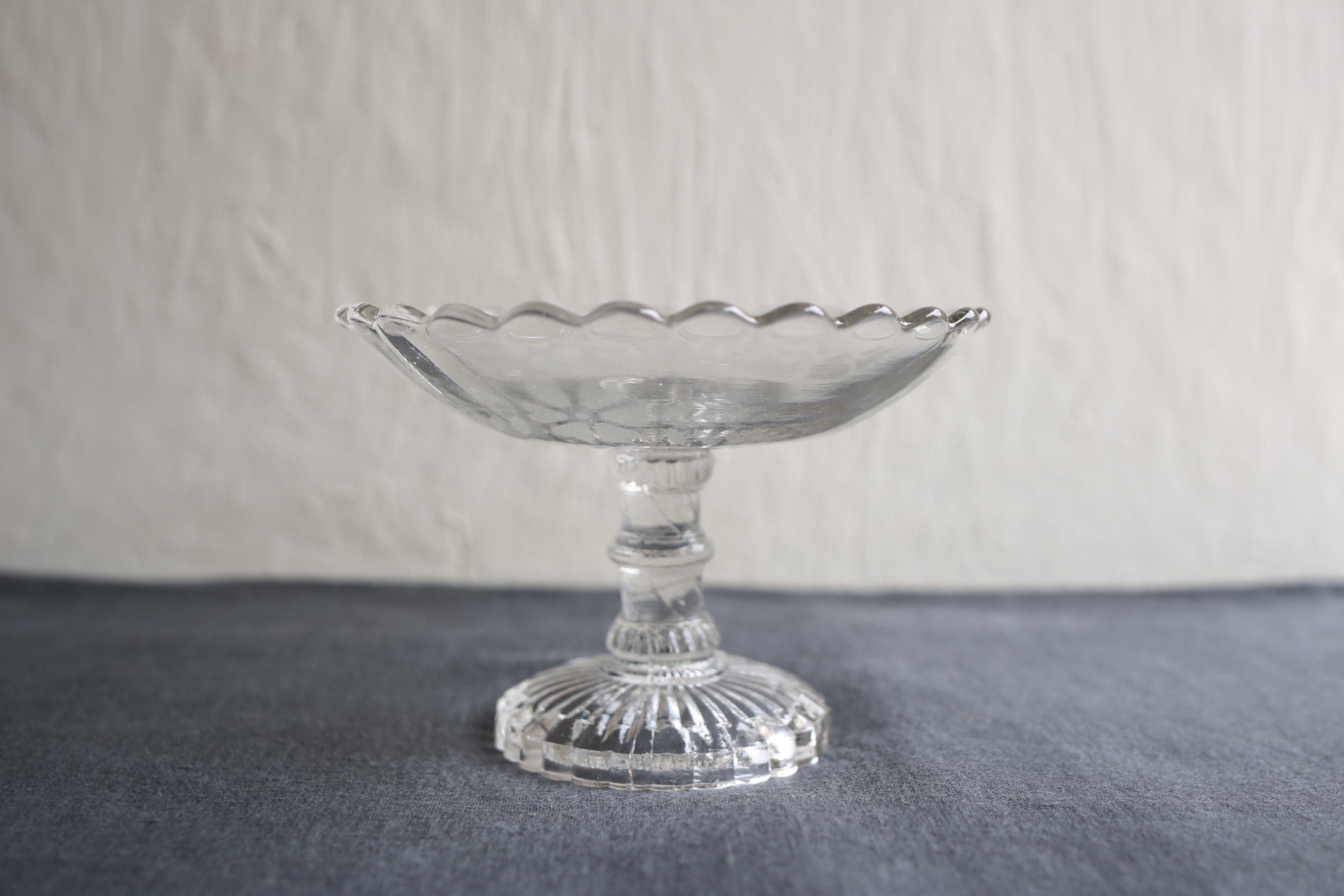 フランス アンティーク ヴィンテージ ガラス コンポティエ 花柄 N