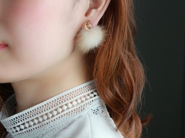 14kgf-petit chain fur pierced earrings/can be chang to A.N original clip-on
