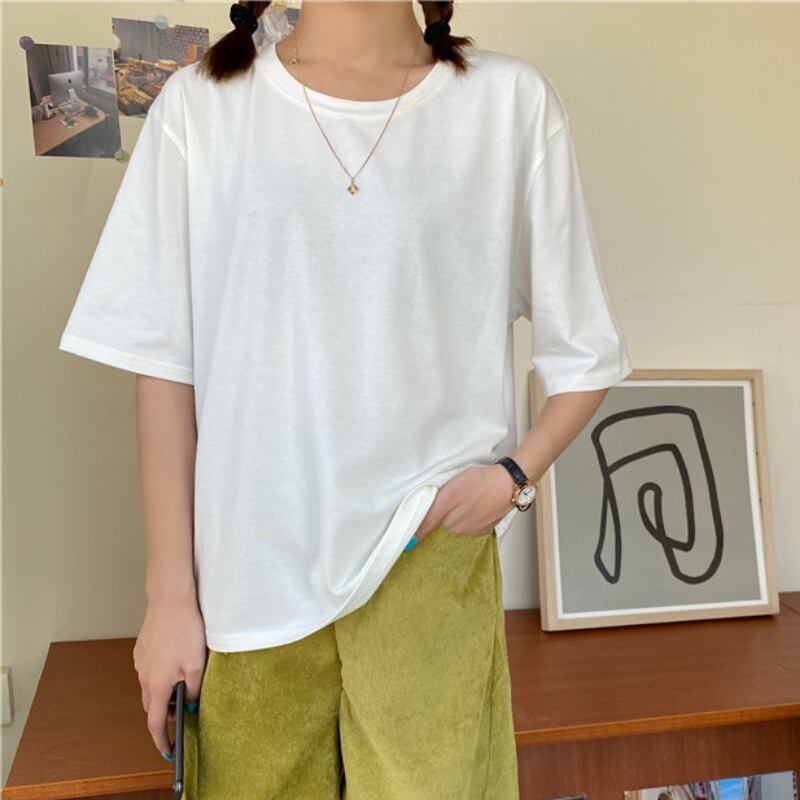 シャツ スプリングオータムスタイルラウンドネック半袖スリーブルーズTシャツ ホワイトトップス ショート ハーフスリーブ 春物 秋物 Oネック 1号婦人33087177116