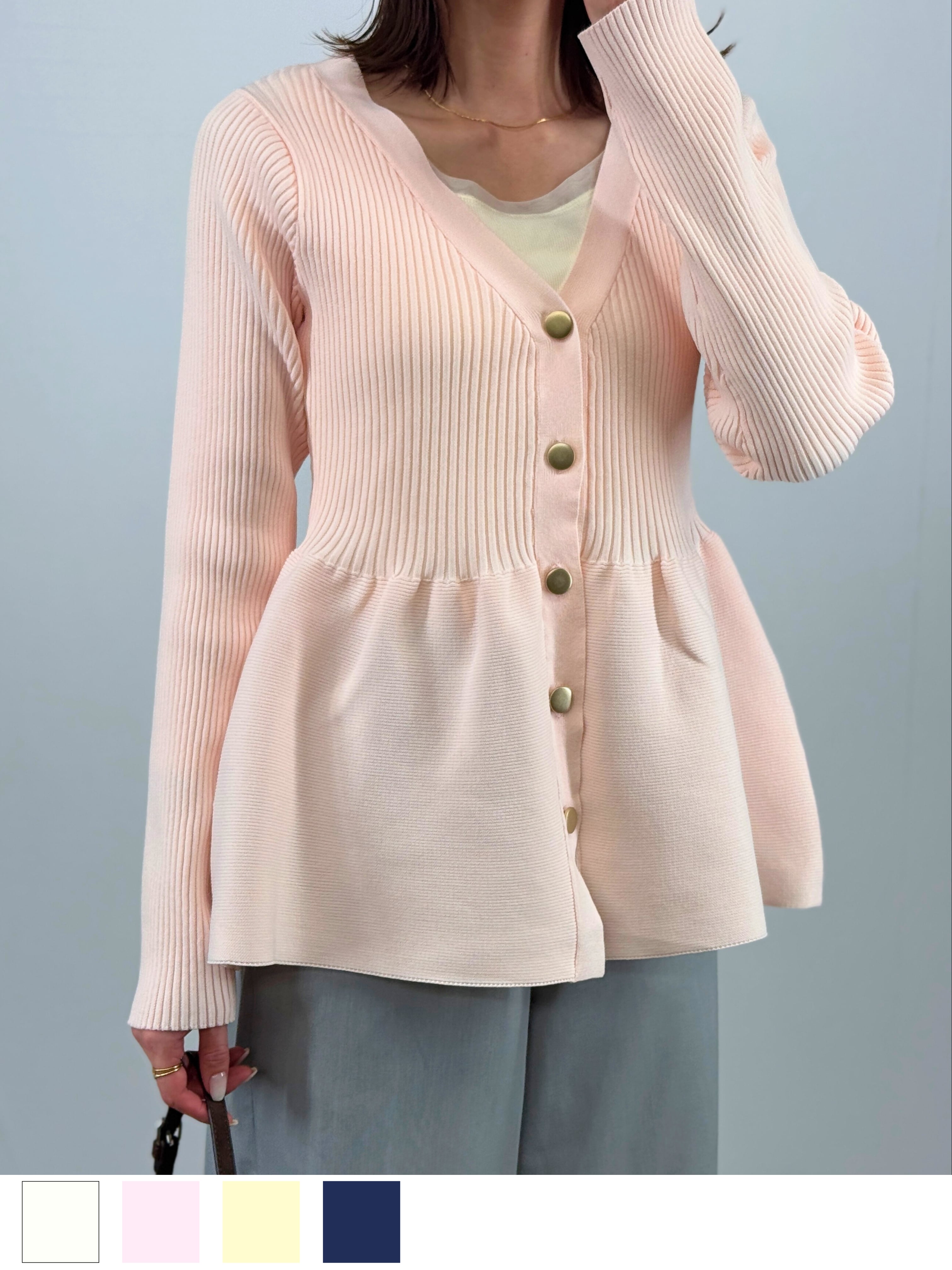 (再入荷)6colorsペプラムニットカーディガン