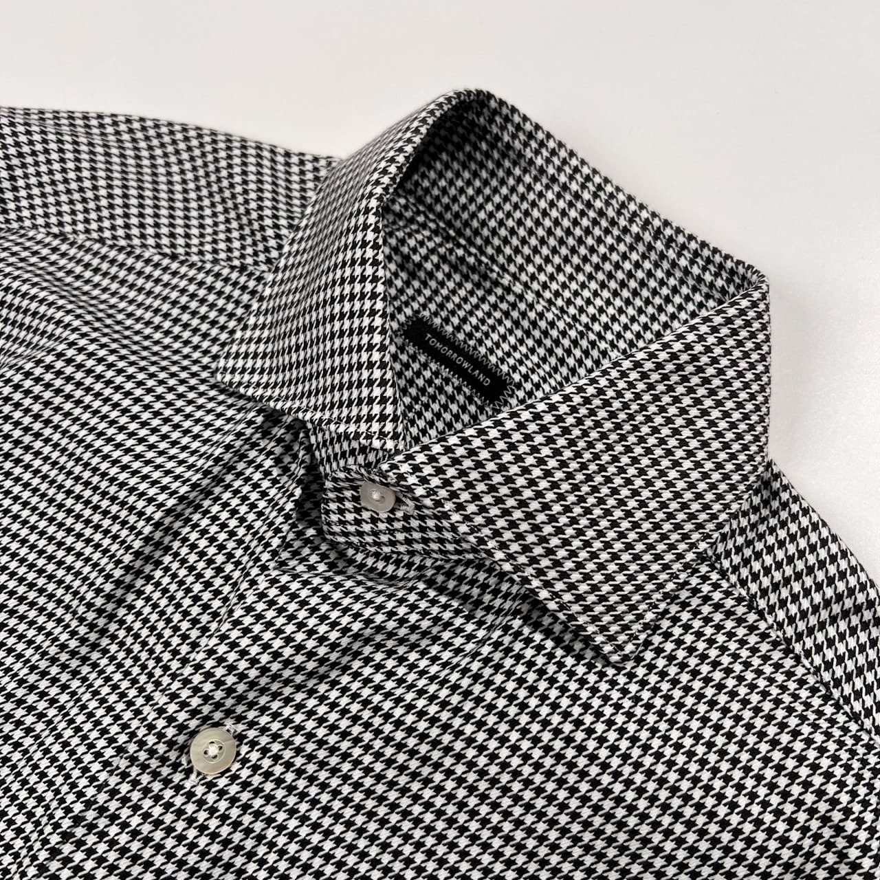 TOMORROWLAND トゥモローランド 千鳥格子 ワイドカラー 長袖 ドレスシャツ サイズ 39 / 15 1/3 /ブラック×ホワイト/日本製