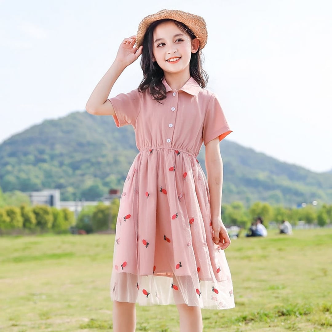 tulle fruit dress / PINK │ワンピース キッズ 子供服 女の子 夏
