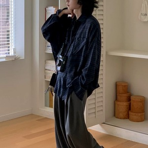 レトロダークチェック柄シャツ　1267