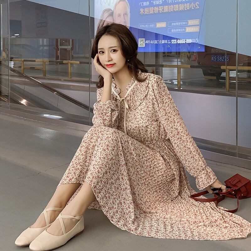 【新作】【送料無料】 1993＃マタニティドレス春秋シフォン長袖妊婦ドレスルーズフローラルドレス妊婦 ロング スプリング 春物 オータム 秋物 花柄 AL expec310486924417