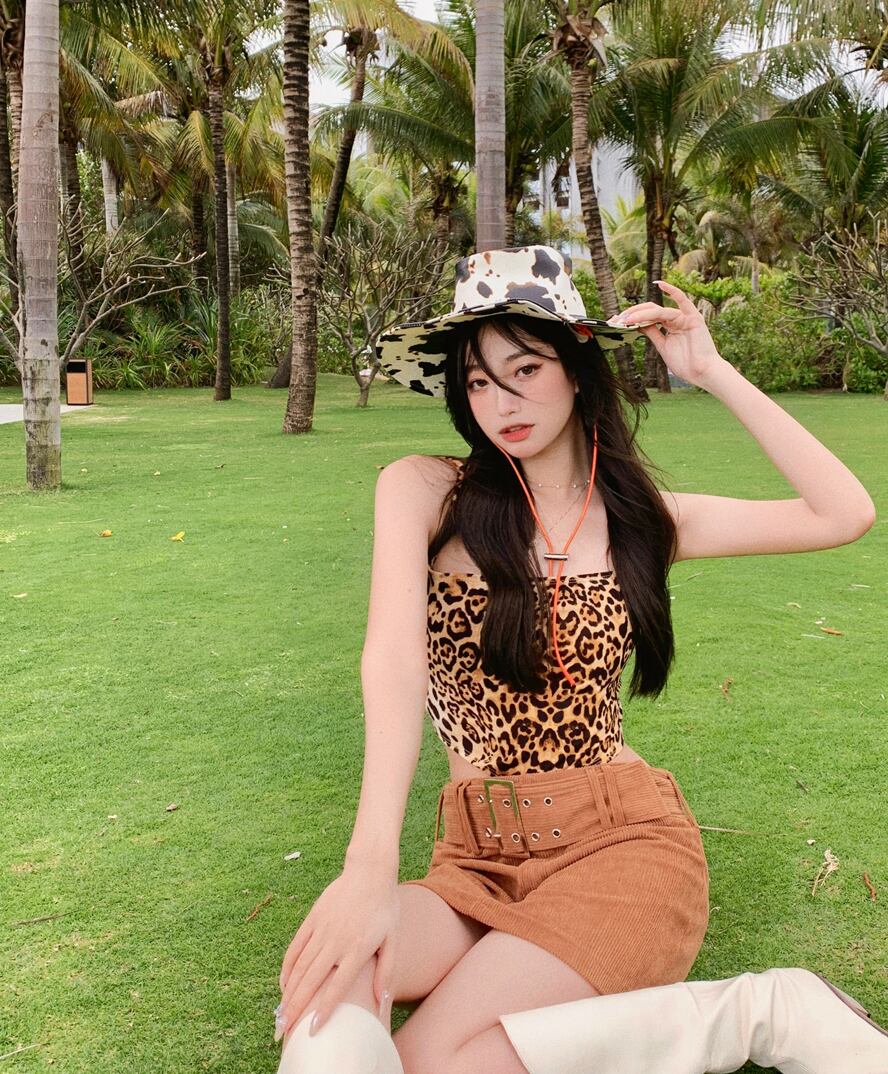 レオパードプリント柄サマートップス ショートコート 夏物 ヨーロピアン ブラックストロベリース14165181356