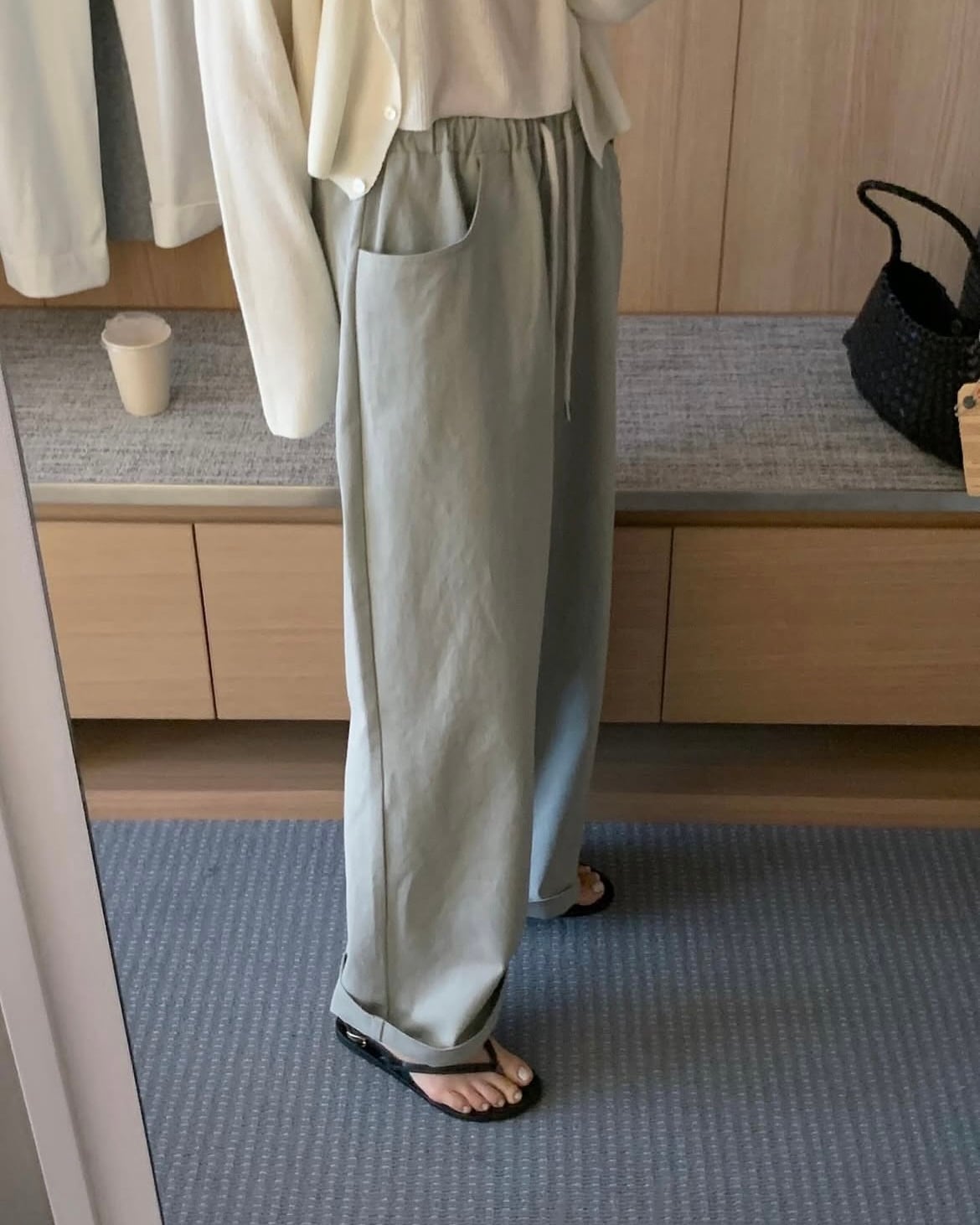 (即納) Liter / Amber washing banding pants (mute khaki)