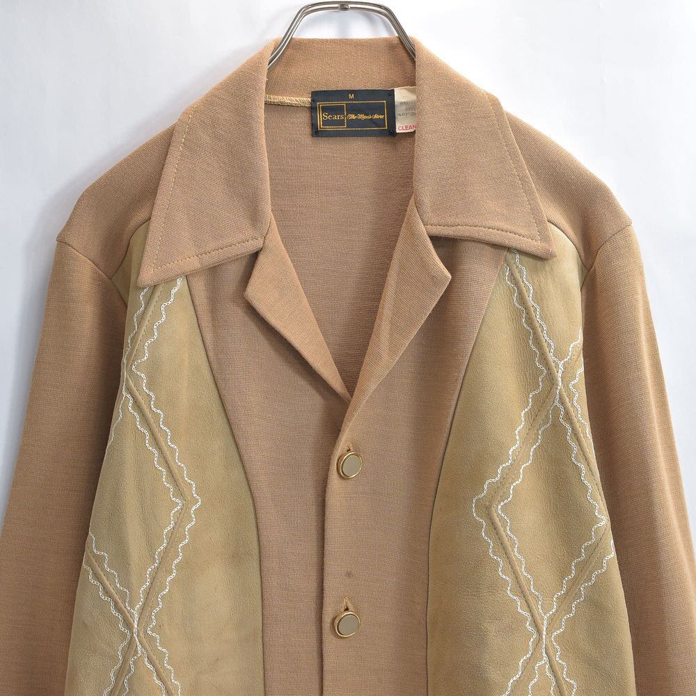 70s Sears The Mens Shop シアーズ レザー切替 アクリルニット