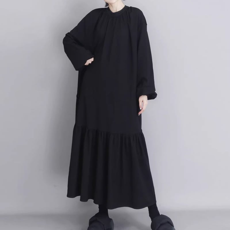 ドローストリング 2way 長袖 ティアードワンピース 1color ON1008