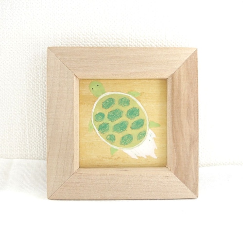 【日本画ポスター】絵画 亀の絵 ミニ額縁付き ミニアートパネル インテリアアート