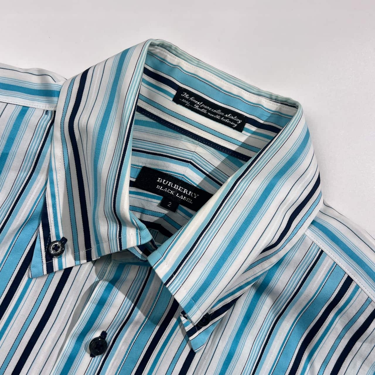 BURBERRY BLACK LABEL バーバリー ブラックレーベル ストライプ BD ボタンダウン 長袖シャツ サイズ 2/ブルー系 メンズ  三陽商会