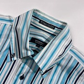 BURBERRY BLACK LABEL バーバリー ブラックレーベル ストライプ BD ボタンダウン 長袖シャツ サイズ 2/ブルー系 メンズ  三陽商会