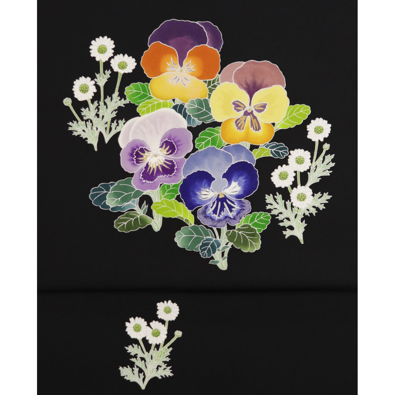 手描き友禅 染名古屋帯「三色菫に雛菊」