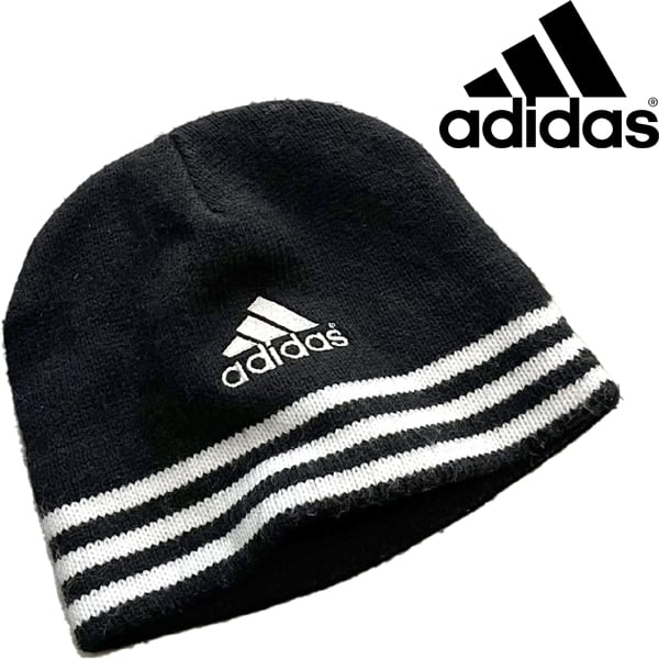 1点物◇アディダスadidas黒ニット帽子ビーニーニットキャップ古着