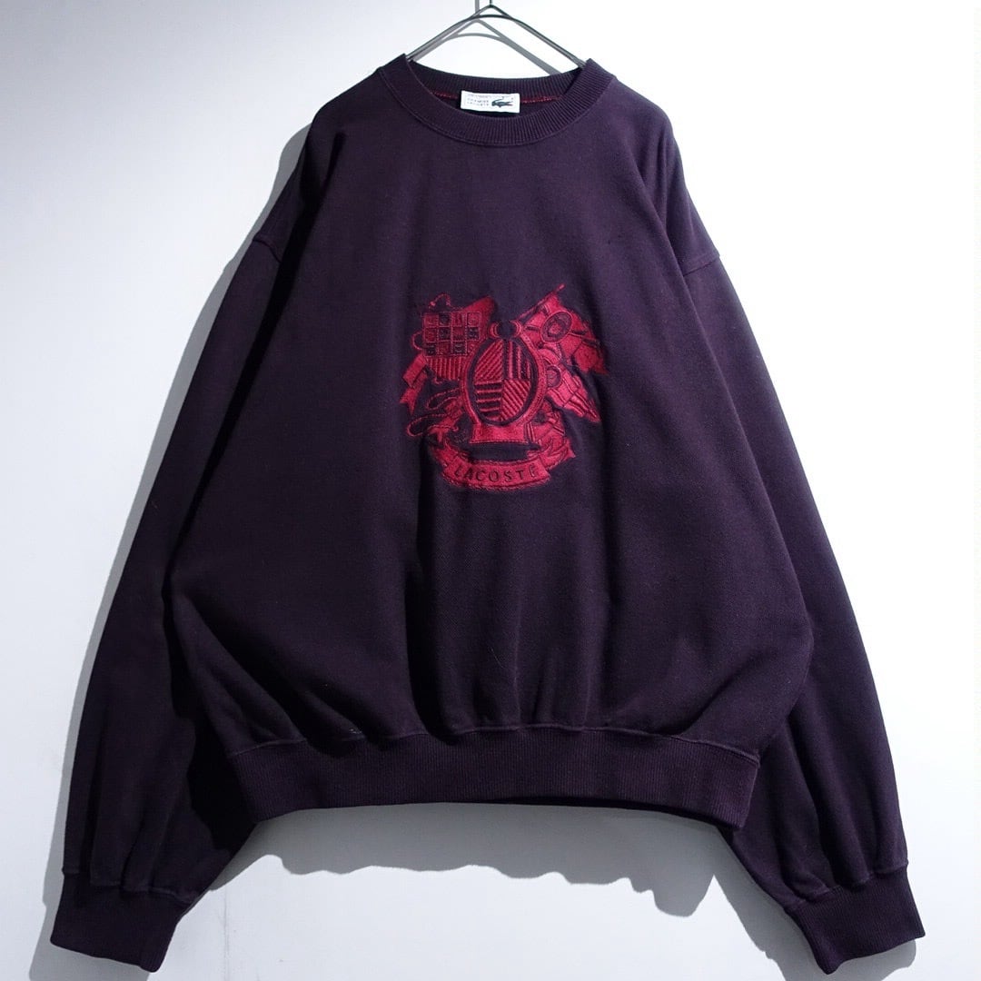 90s "LACOSTE" Wine Red Emblem Embroidery Design Sweat