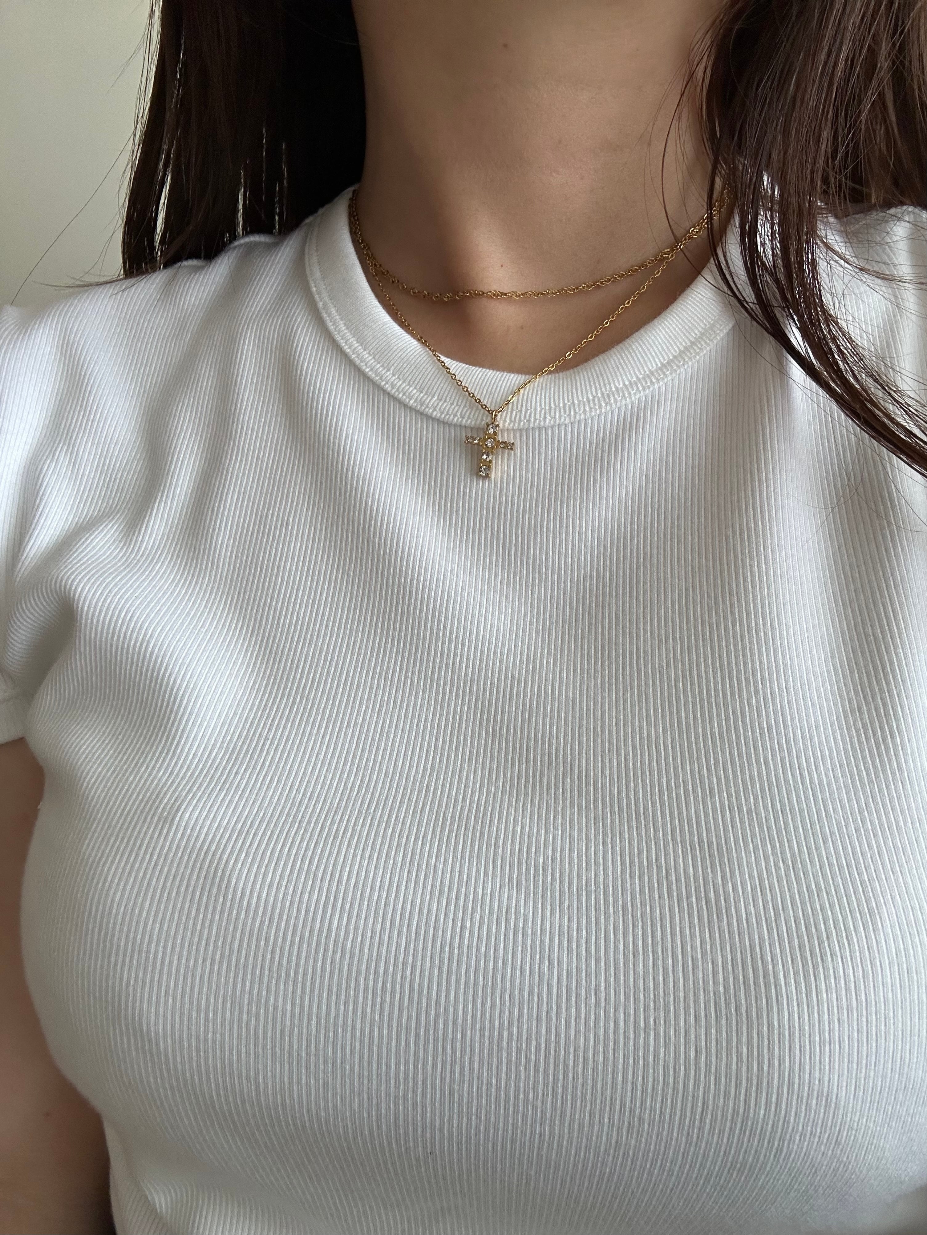 SS キラキラクロスネックレス | none