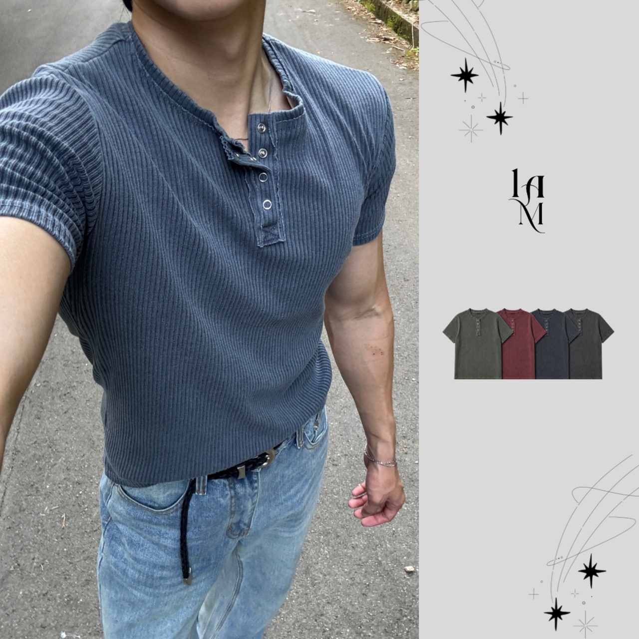 【先行販売商品】Pigment Ribbed Henley Neck Tee (4color) - 1