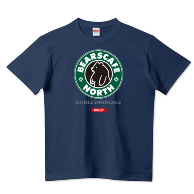 ＜7XLまでサイズアップ＞Bears Cafe North サークルロゴTシャツ04　インディゴ（5XL.6XL.7XLはネイビー）