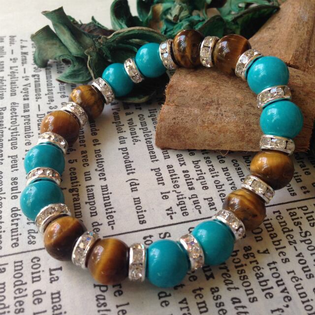 パワーストーンブレスレット タイガーアイとターコイズを組み合わせた