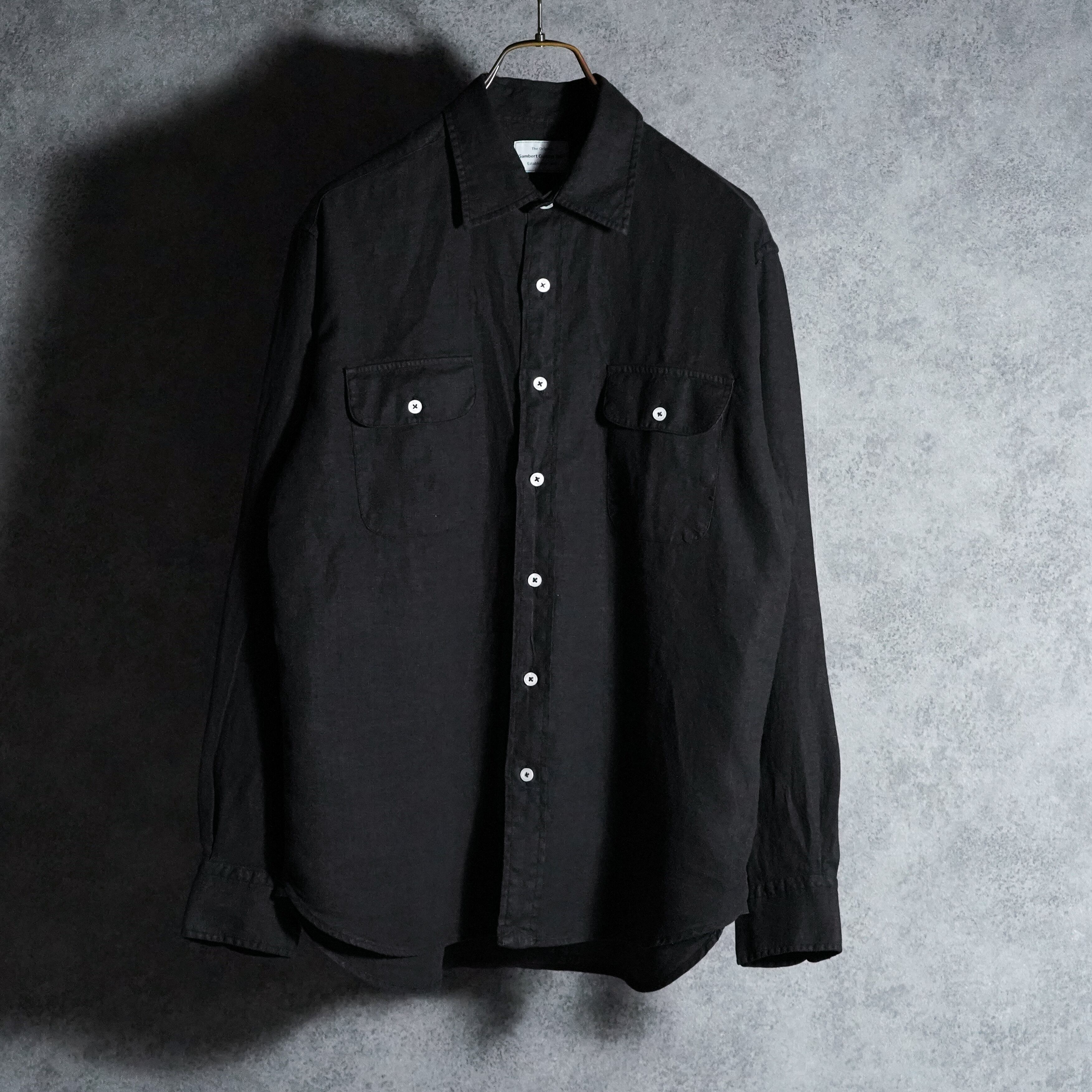 GAMBERT CUSTOM SHIRTS Linen Double Flap Pocket Black ギャンバート