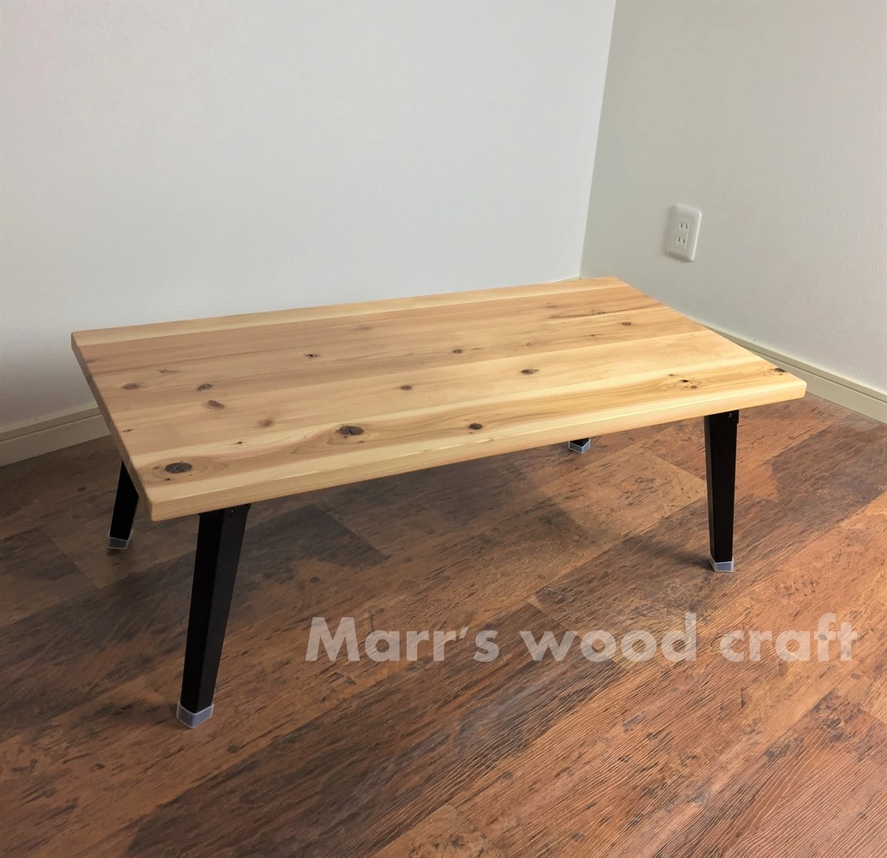 国産杉の無垢材 折れ脚テーブル 45x90cm ウレタンクリアー塗装