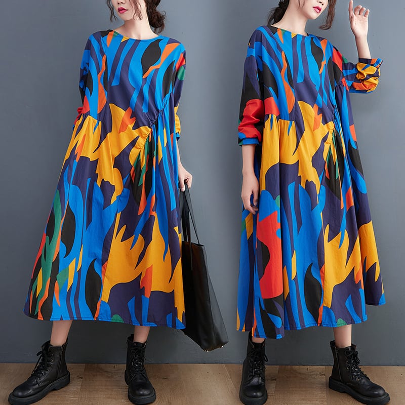 ETRO シルク シワ加工 ロングワンピース パフ×フリル袖 アシンメトリー