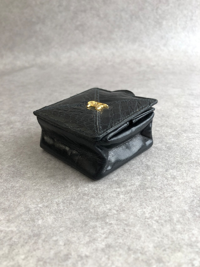 CELINE セリーヌ コインケース ブラック ホースキャリッジ レザー クロコ型押し vintage ヴィンテージ オールド xtzphh