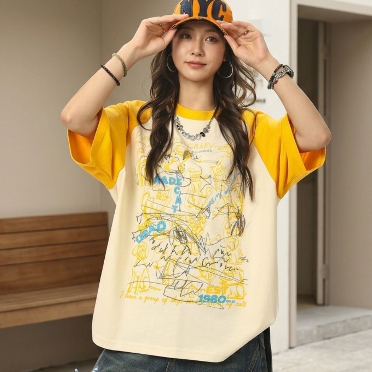 アニマルドローインググラフィックラグランTシャツ 2col R02079