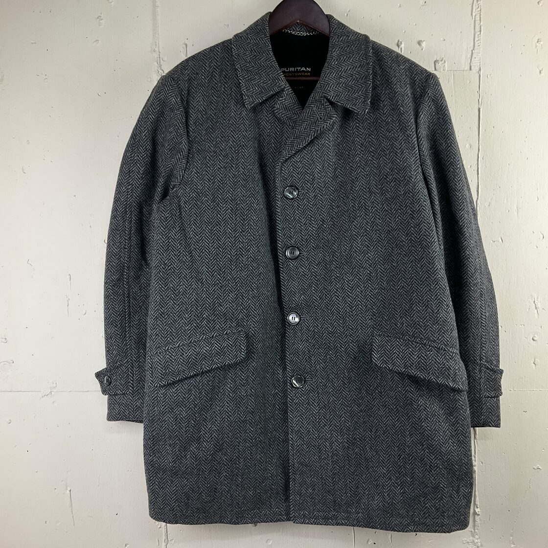 USA製 70年代 70s PURITAN ヘリンボーン ウールコート 42 古着 