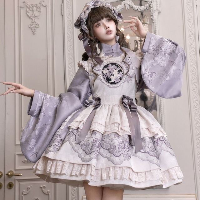 チャイナノスタルジーパープル姫袖ワンピース：ライトパープルトップス