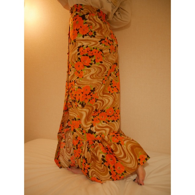 frill flower pattern long skirt