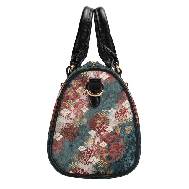 和紋様装飾　御召茶　ヴィーガンレザーミニボストンハンドバッグ