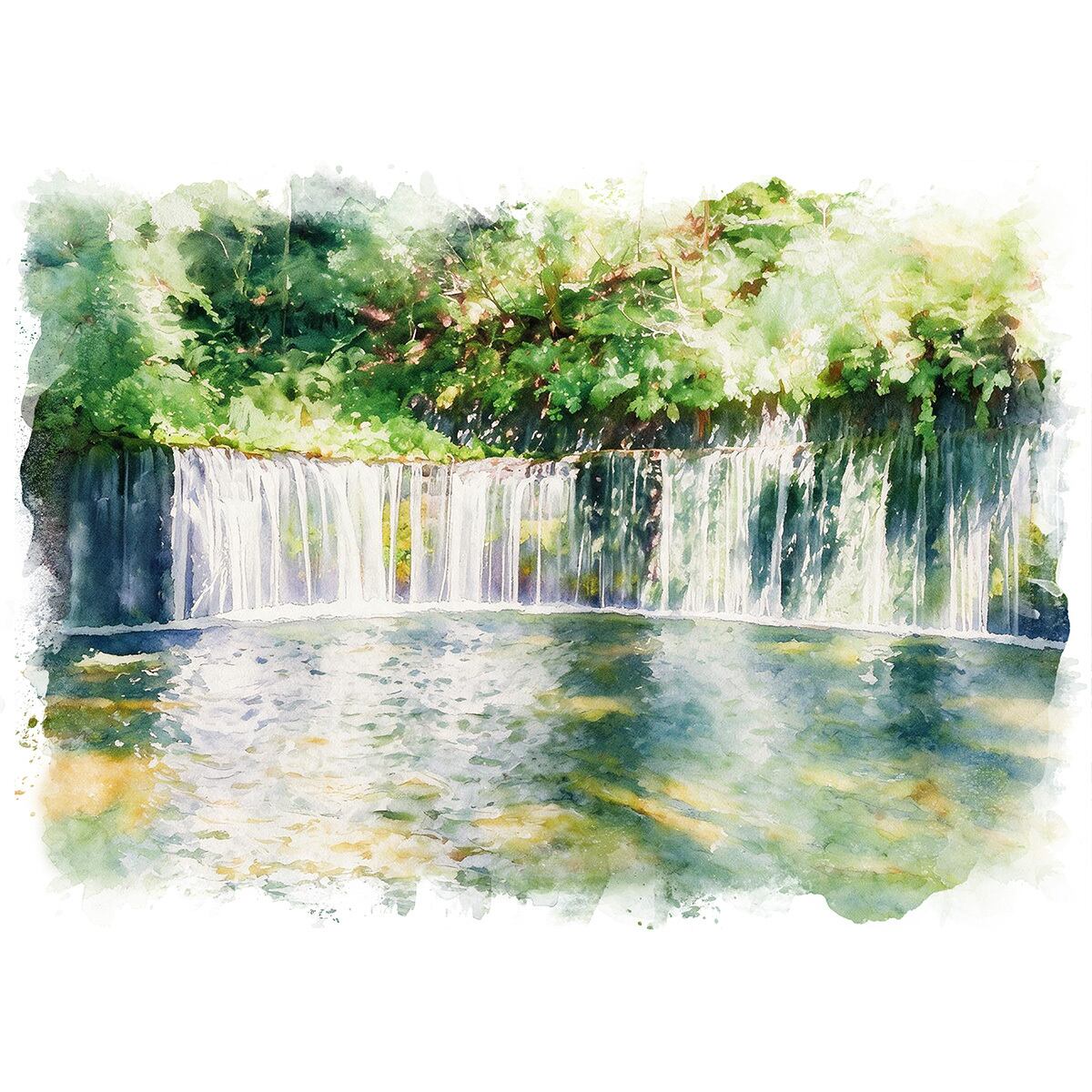 絵画 風景画 日本 長野県軽井沢白糸の滝 インテリアアート額付き 水彩画風 WAT1831