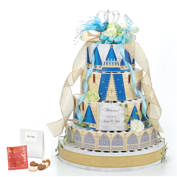 「 プリンセス お城のケーキ」 ウェルカムボード （クッキーと紅茶のプチギフト62個セット） ウェルカムオブジェ 結婚式  幸せデリバリー（ギフト・結婚式アイテム・手芸用品の通販）
