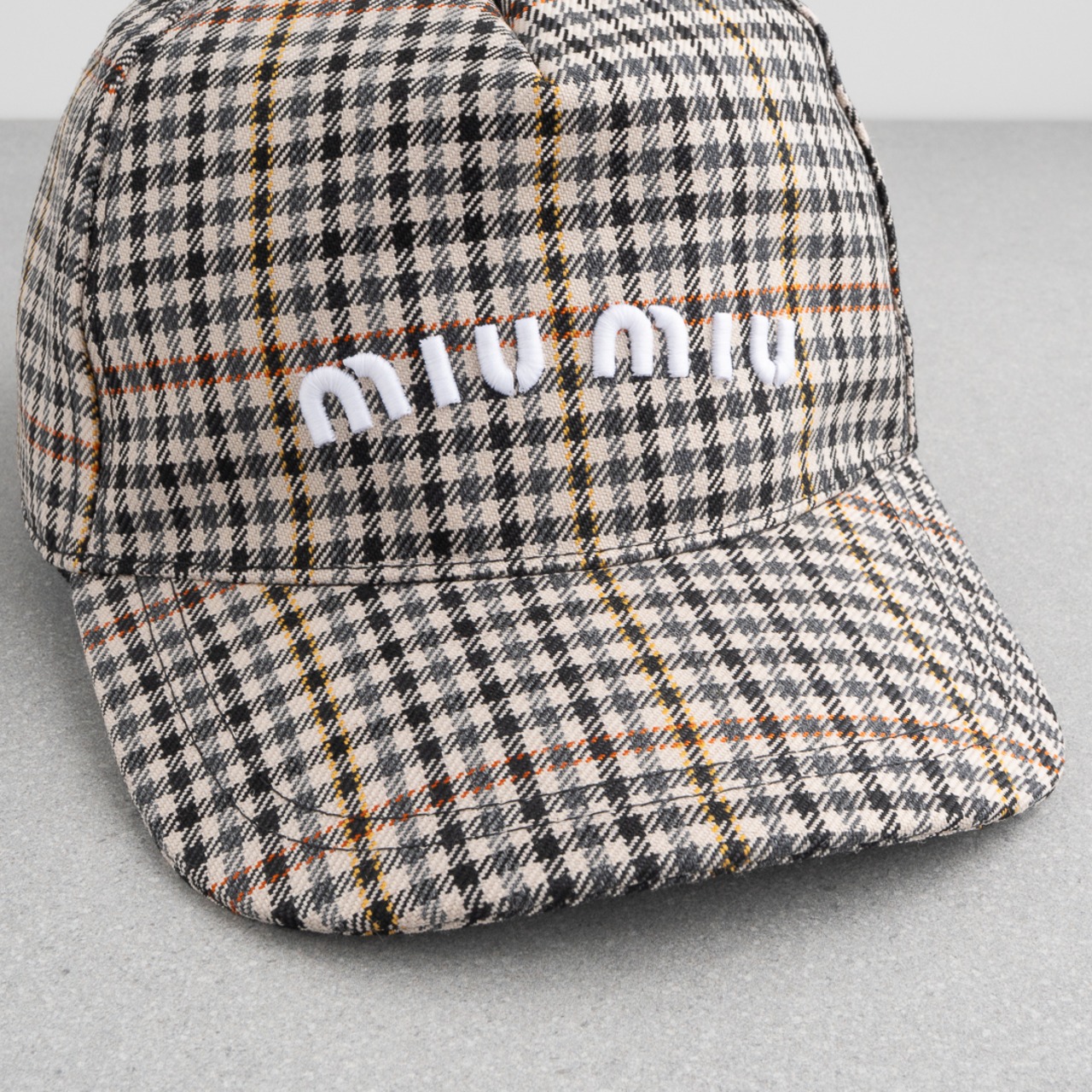 ミュウミュウ キャップ チェック ウール ベージュ ホワイト ブラック