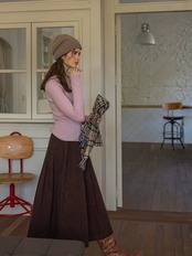 Feuillage Corduroy Pleated Long Skirt F0854